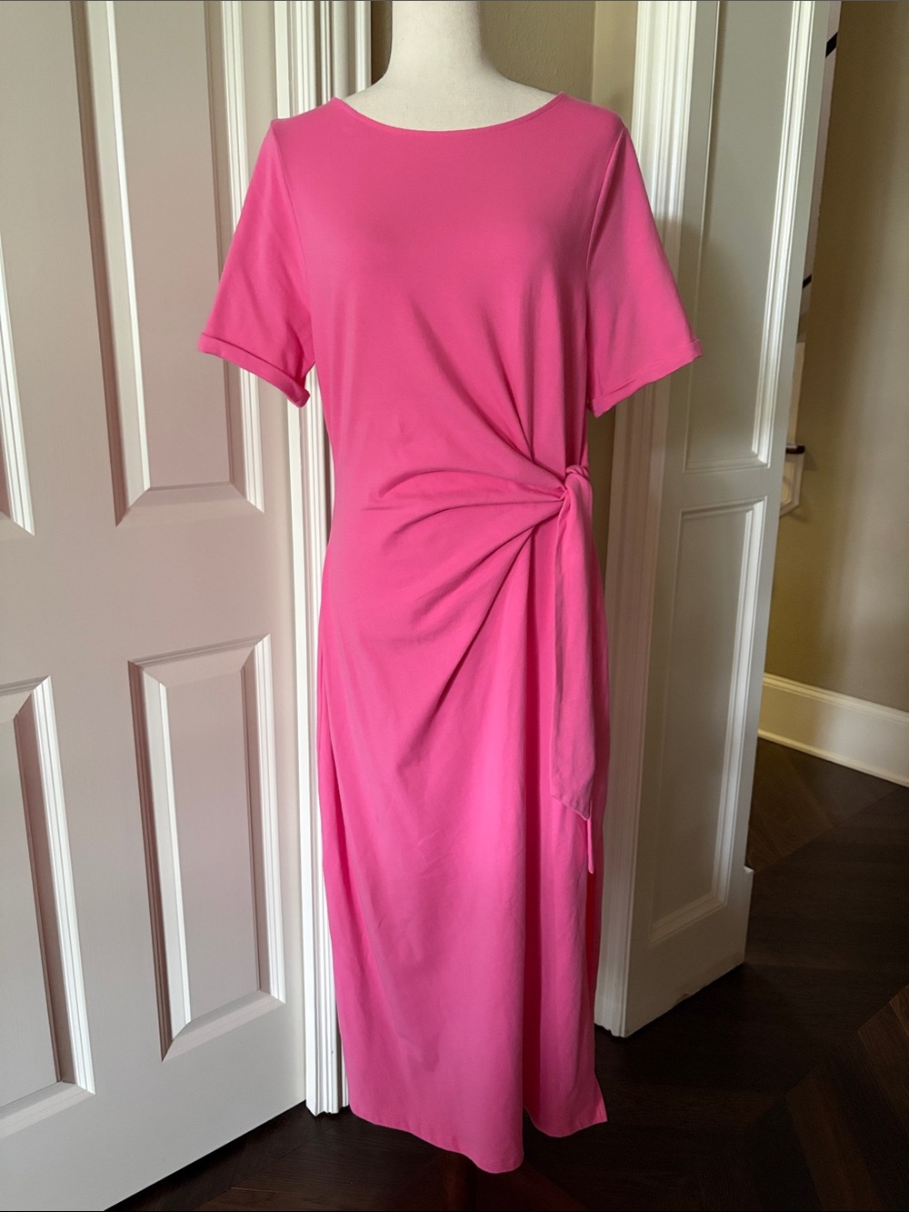 Lot of 2 Knot-Detail Midi Dress Bright Pink and Red L - Picture 2 of 11